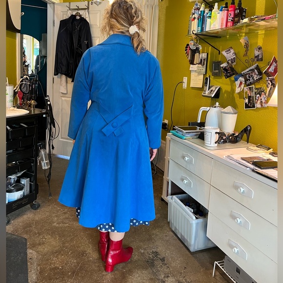 Vintage 50’s Coat in Royal Blue Single breasted Pin up style Size L Classy - Picture 4 of 13